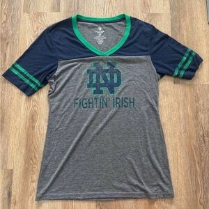 Notre Dame Fighting Irish V-Neck Tee in Grey and Navy